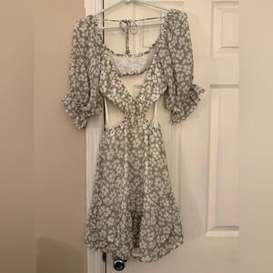 Green floral open back dress